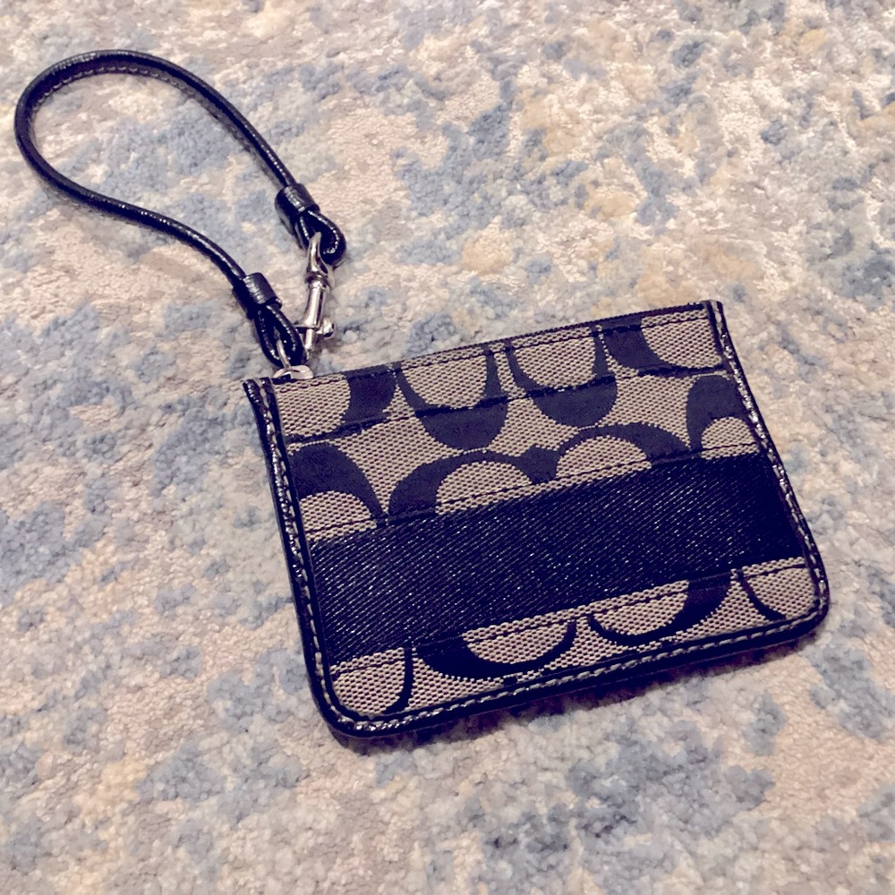 Coach black and grey signature print wristlet